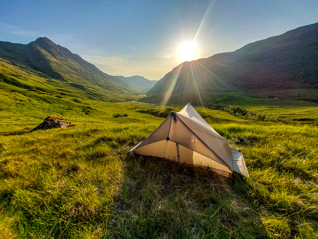 <center>2506-0045 - Tent near the Falls of Glomach -  June 11, 2025  <br>  (1/1250 sec at f / 2.2 ISO 64    1.42 mm) </center>