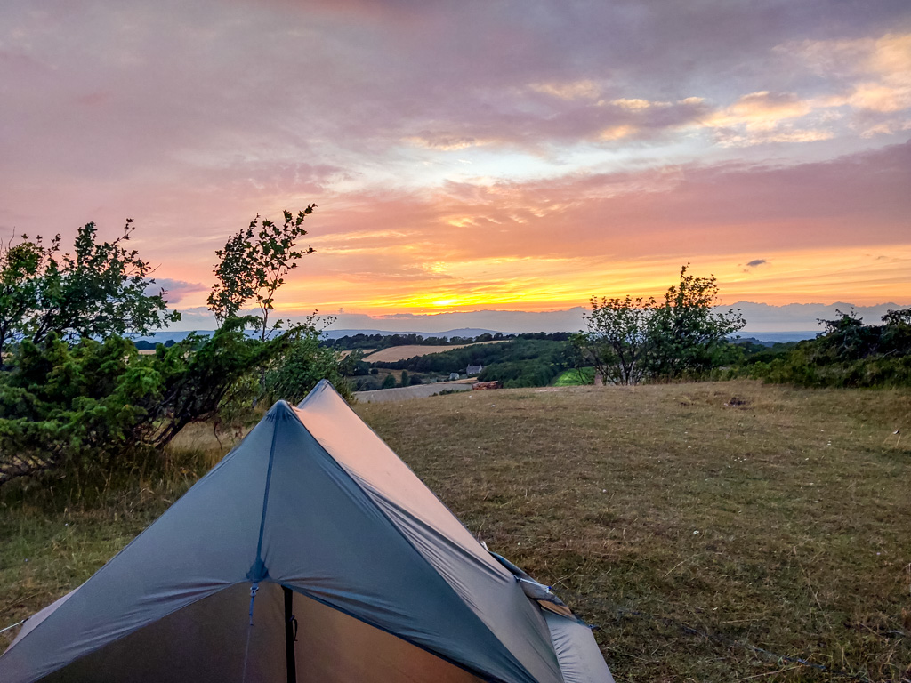 <center>2508-0010 - Tent on Painswick Beacon at sunset -  August 07, 2025  <br>  (1/50 sec at f / 1.8 ISO 25    4 mm) </center>